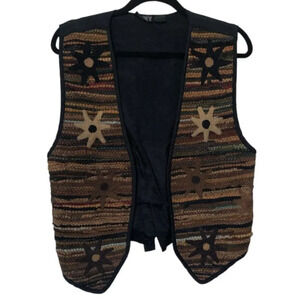 Vintage AJNY  Woven Leather Star Vest Western Cowboy Cowgirl Waistcoat